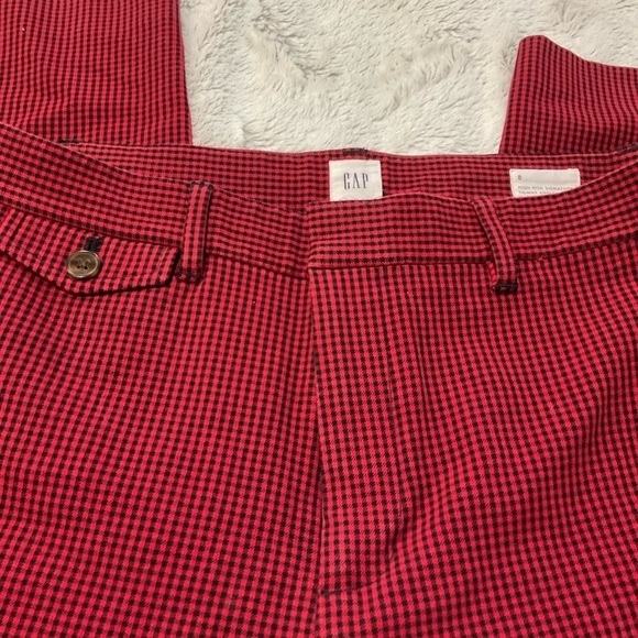 GAP High Rise Skinny Ankle Black/Red Tiny Check Pants Size 8 - Picture 2 of 7